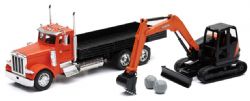 NEW RAY - KUBOTA-1:32 PETERBILT À FOND PLAT ET EXCAVATEUR KUBOTA